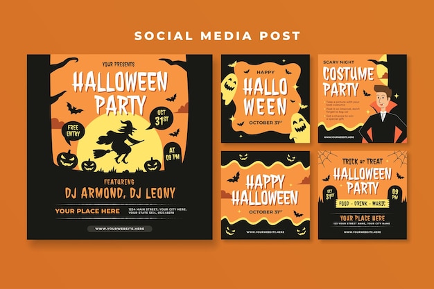 set of halloween party social media post template
