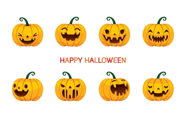 Vector set halloween-pompoenen met verschillende emoties