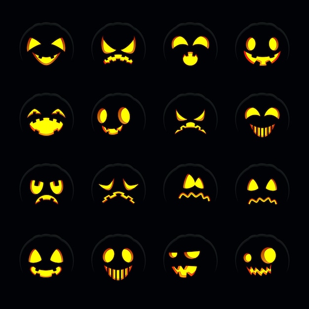 Vector set of halloween pumpkin face