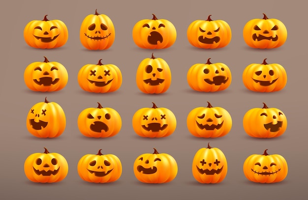 Set of halloween pumpkin ghostvector of cute halloween pumpkin on brown background