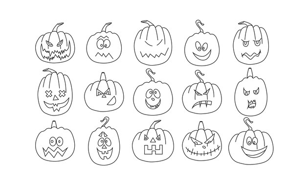 A set of Halloween pumpkin icons isolated on a white background for Halloween