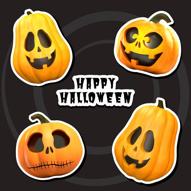 Set of halloween pumpkin stickers Vctor illustration