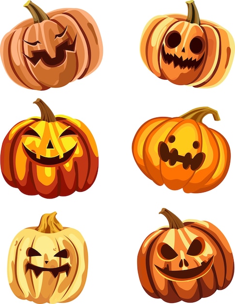 set of Halloween pumpkin Vintage funny pumpkins isolated on white background Monster facesDesign