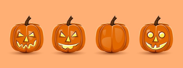 Vector set of halloween pumpkin with witch hat vector illustration