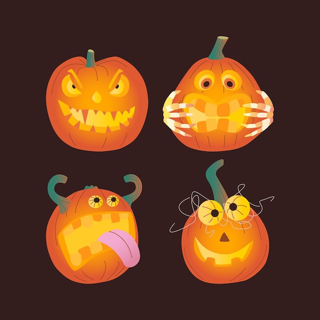 Set of Halloween pumpkins autumn holiday A pumpkin with a carved smile