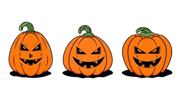 Set di zucche di halloween in stile cartone animato