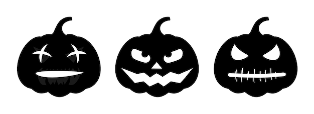 Set di zucche di halloween facce diverse su sfondo bianco silhouette zucca con sorriso per le vacanze di halloween