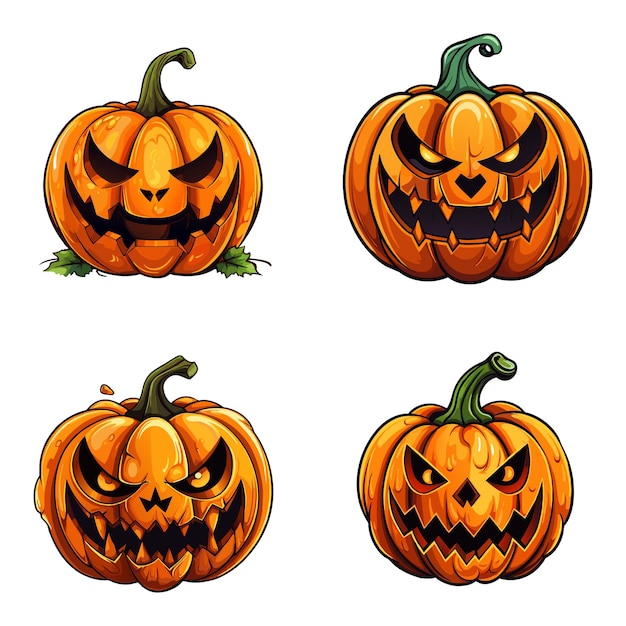 Set of halloween pumpkins funny faces Autumn holidays Vector illustration EPS10