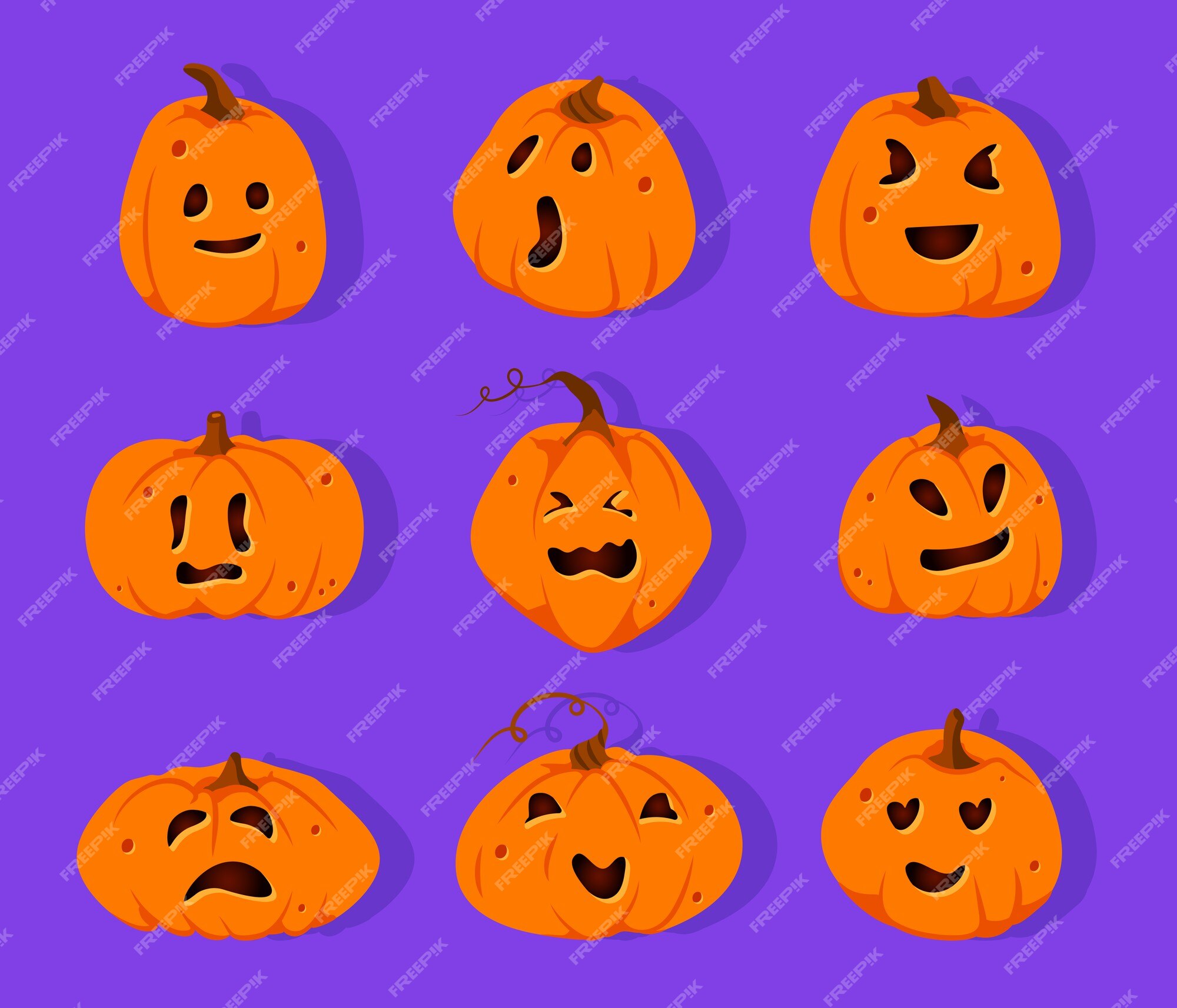 Pumpkin Cut Creepy Faces Set Stock Illustration - Download Image