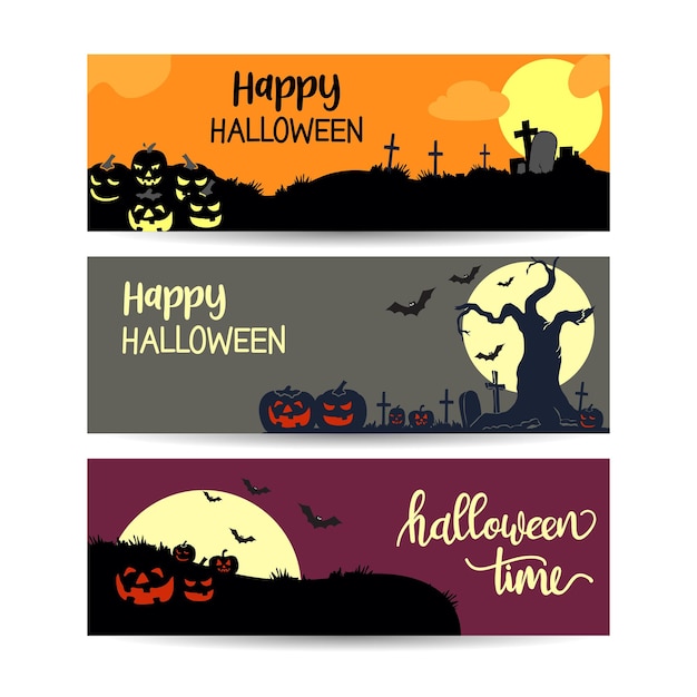 Set of halloween sale banners layout design vector illustration