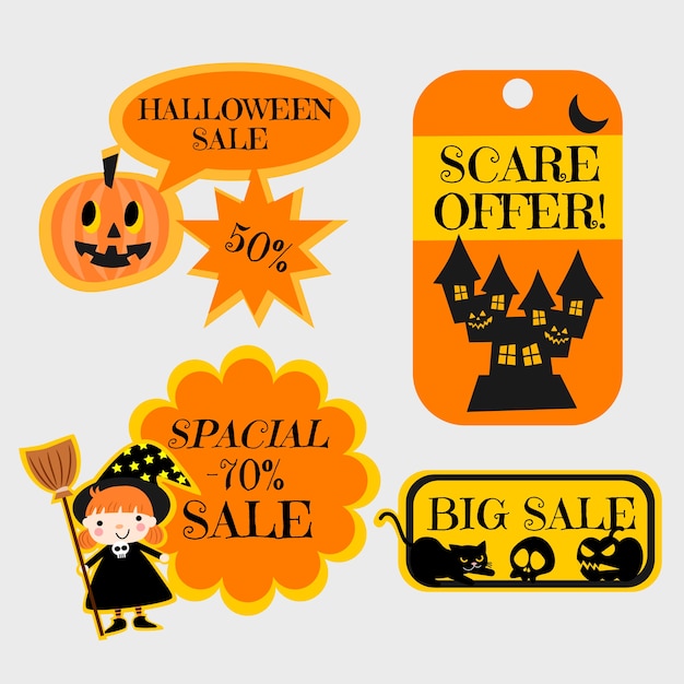 Set of Halloween sale tags.