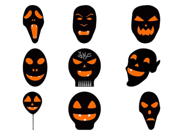 Vector set of halloween scary horror black mask flat design