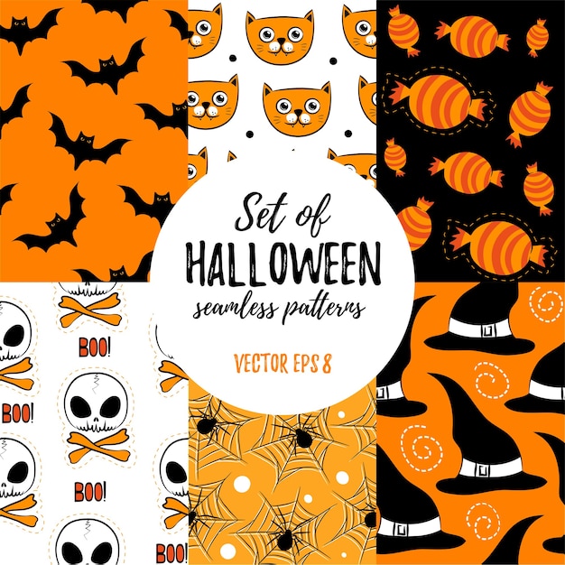 Set of Halloween seamless patterns.