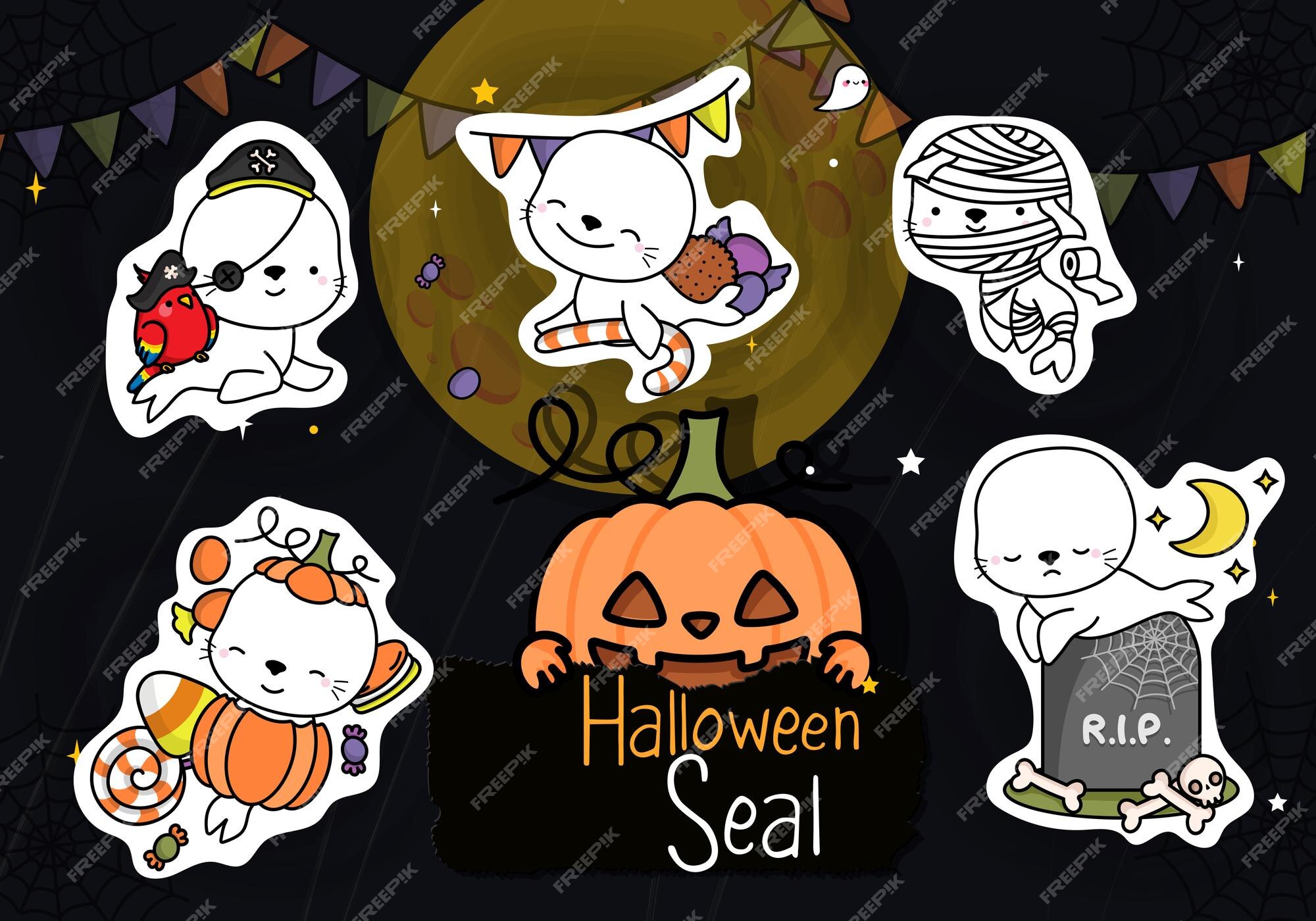 Premium Vector | Set of halloween stickers. collection of cute halloween seal clipart illustration. Premium Vector | Set of halloween stickers. collection of cute halloween seal clipart illustration.