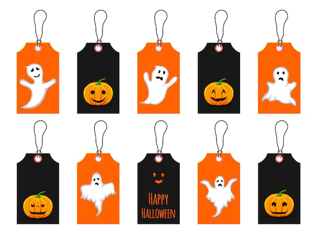 Set Halloween-tags of -labels. Cartoon stijl