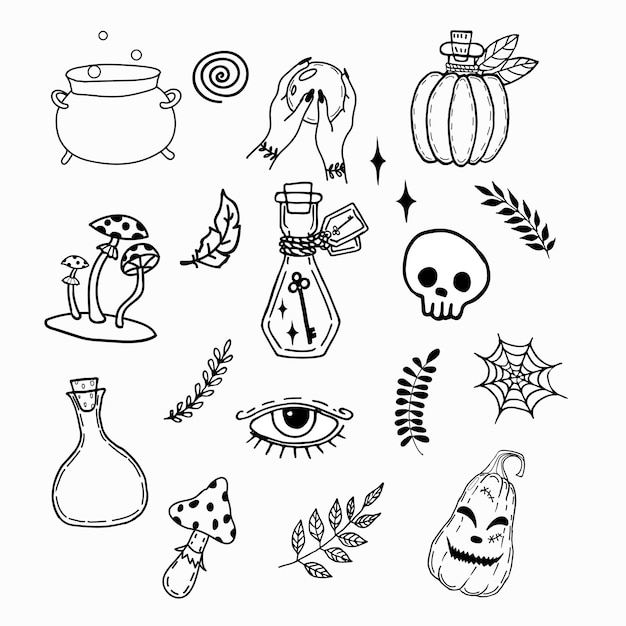 Vector set of halloween themed doodles