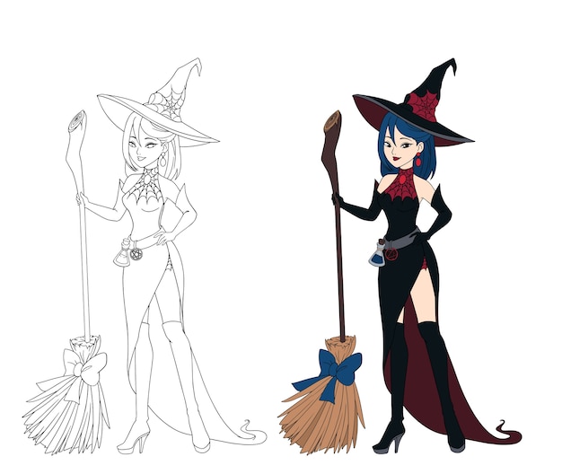 Set of halloween themed witch