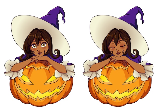 Vector set of halloween themed witch