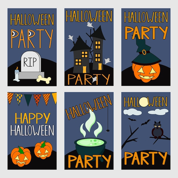 Set Halloween-uitnodiging of wenskaartsjablonen. Vector illustratie.