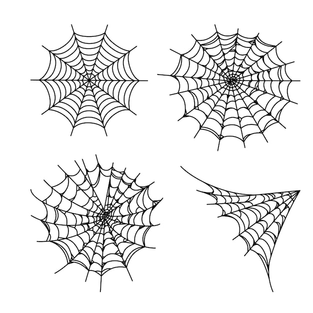 Set di ragnatele di halloween. ragnatele horror per gli sfondi. illustrazione vettoriale di contorno