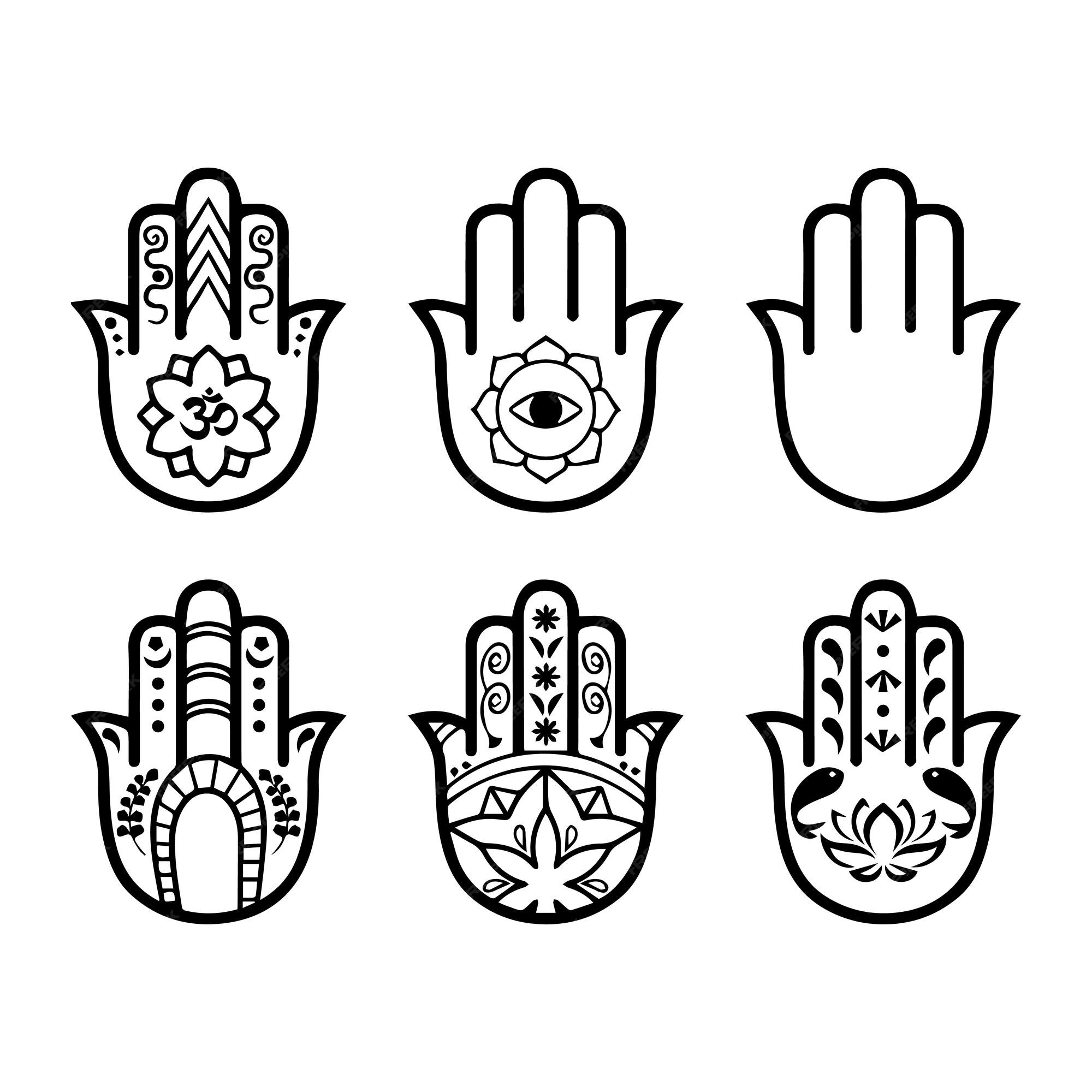 Premium Vector | A set of hamsa hand tattoos.