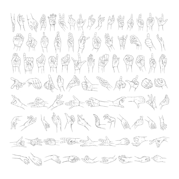 Vector set hand collection drawn gesture sketch vector illustration line art