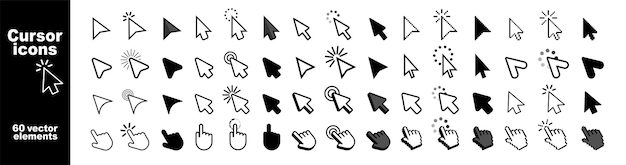 Set of Hand Cursor icons click and Cursor icons click Pointer cursor somputer mouse icon