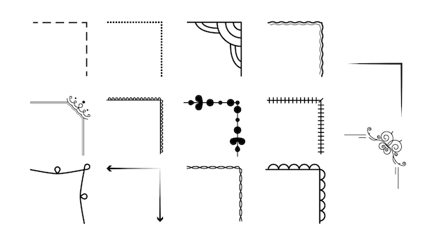 Набор Ручной Рисунок Углов Различные Формы Цветочные Украшения Векторный Дизайн Каракули Эскиз Стиль Для Нас