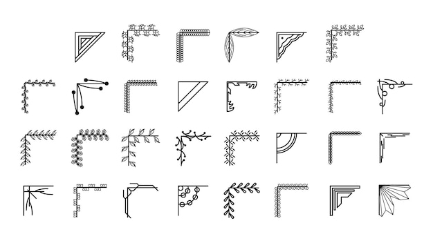 Set hand draw of corners different shapes flower decoration vector design doodle sketch style