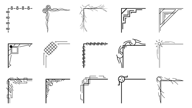 Set Hand Draw Of Corners Different Shapes Flower Decoration Vector Design Doodle Sketch Style