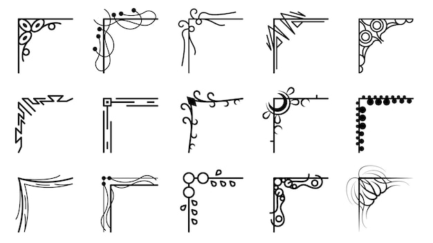 모서리의 손 그리기를 설정합니다 다른 모양 꽃 장식 벡터 디자인 낙서 스케치 스타일