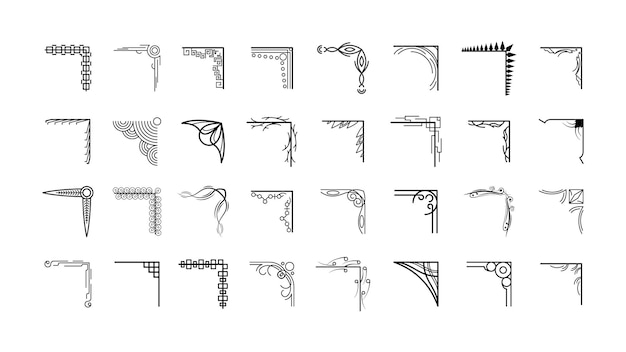 Ручной рисунок углов Различные формы Цветочное украшение Векторный дизайн Скетч стиль