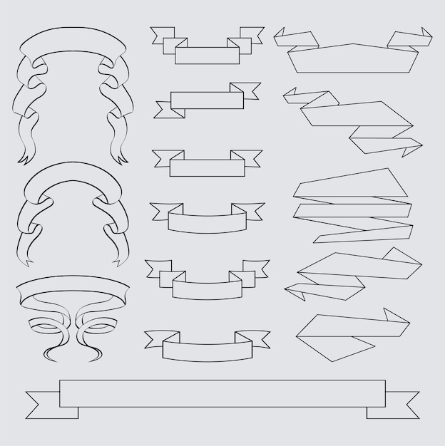 Vettore set di mano disegnare nastro decorativo