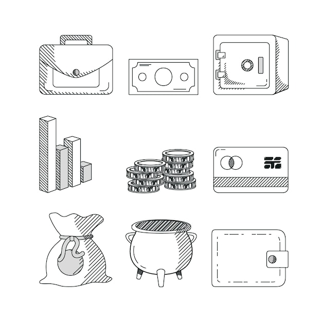 Vector set of hand draw money icons