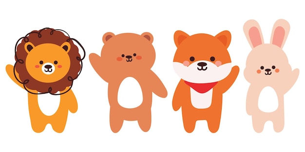 set of hand drawing cartoon animals sticker set cute animal drawing for sticker icon
