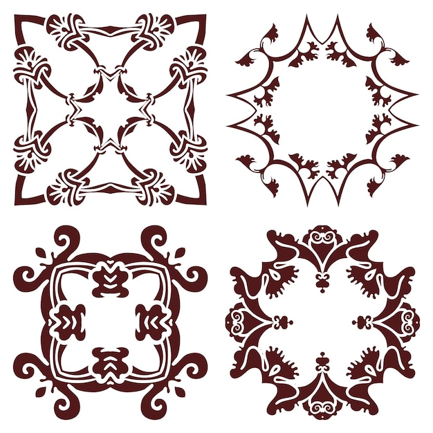 Set hand drawing decorative frame silhouette in marsala color Italian majolica style