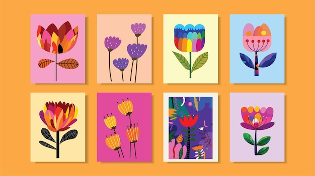 花の植物や花の手描きのスケッチのベクトル図を描く手のセット