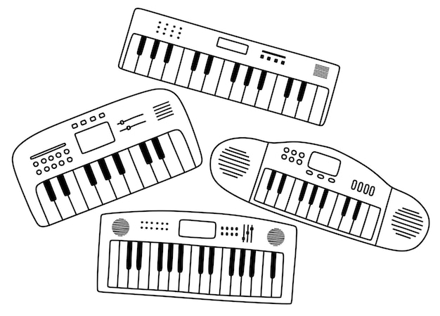 set of hand drawing of piano keyboard