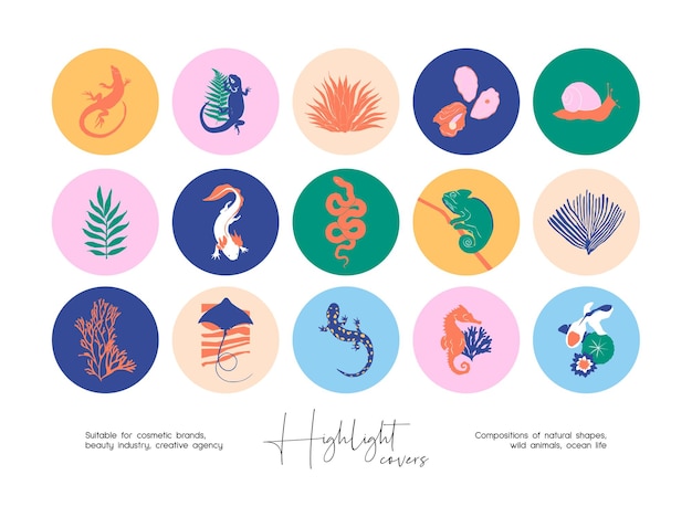 Set of hand drawn abstract illustrations for social media story highlight