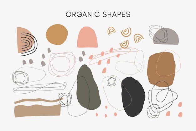 Vector set of hand drawn abstract organic shapes and irregular lines in neutral tones.