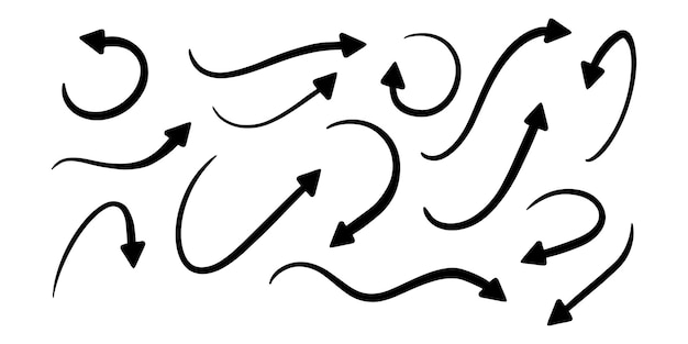 손으로 그린 화살표 벡터 아이콘 세트 사업 계획 및 교육을 위한 스케치 화살표 디자인