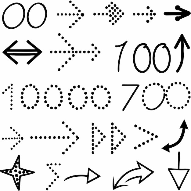 Premium vector set of hand drawn arrows circles and numbers with dots