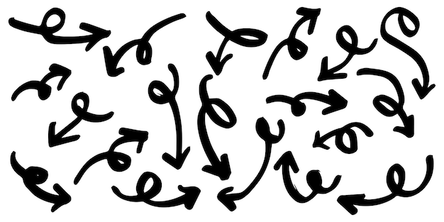 손으로 그린 화살표 흰색 배경에 고립의 집합입니다. 비즈니스 infographic, 배너, 웹 및 개념 디자인에 대 한입니다. 벡터 낙서 디자인 요소입니다.
