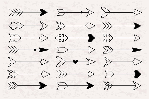 Set of hand drawn arrows stylish decor for weddings design