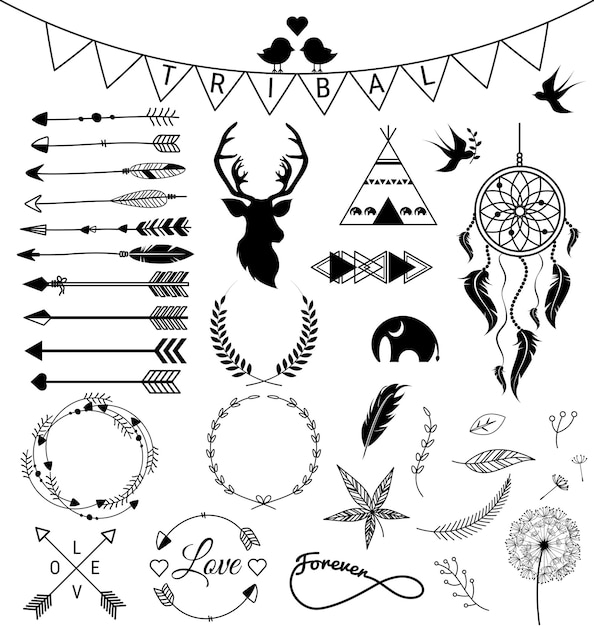 Set of hand drawn arrows Tribal designs