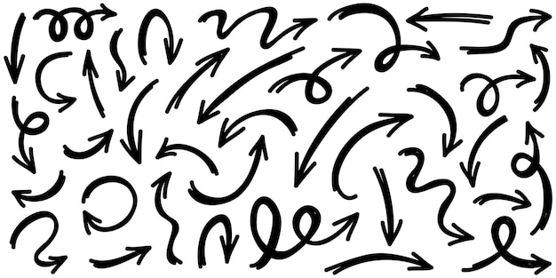 手描きの矢印のセット ベクタードードルデザイン要素 白い背景のイラスト