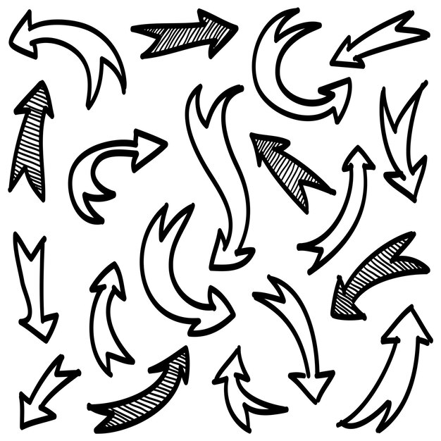 손으로 그린 화살표 벡터 낙서 디자인 요소 흰색 backgroundfor 비즈니스 infographic 배너 웹 및 개념 디자인에 그림의 집합
