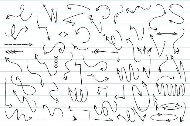 set of hand drawn arrows with curvy lines collection of colorful hand free curved lines and pointers