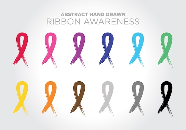 Vector set of hand drawn awareness ribbons