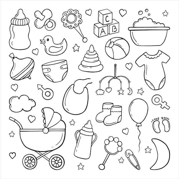 Premium Vector | Set of hand drawn baby doodle.